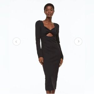 H&M Black Long Sleeve Bodycon Midi Dress with Twist Front and Cutout